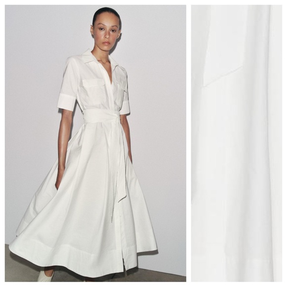 Zara Dresses & Skirts - NWT. Zara ZW Collection Oyster-White Cotton Blend Midi Dress. Size M.
